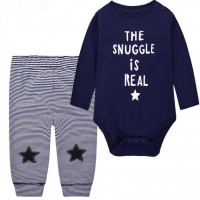 純棉嬰兒長袖夾衣褲仔套裝 - 黑色星星 (男裝)